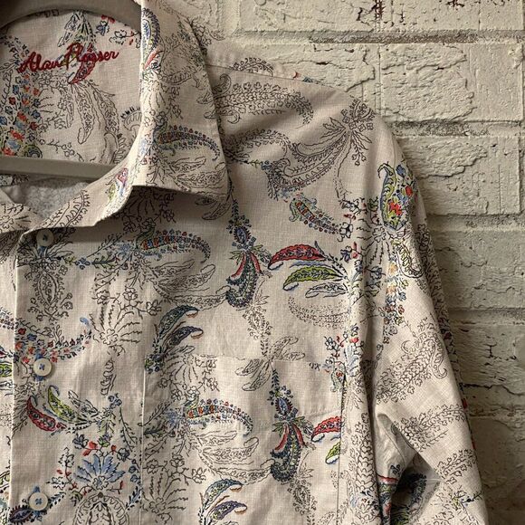 ALAN FLUSSER WEARABLE ART LONG SLEEVE Cotton PAISLEY SHIRT SIZE XL - Picture 2 of 11